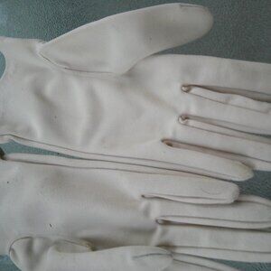 vtg soft tan stretchy church gloves deco wrist with elastic sz 8
